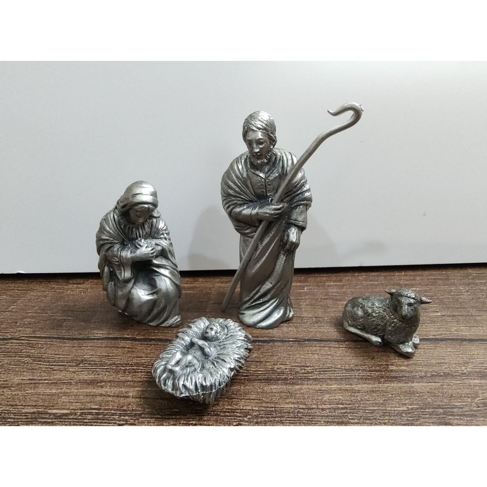 Vtg Port Pewter Nativity Holy Family 4 Piece Joseph Mary Baby Jesus Miniatures